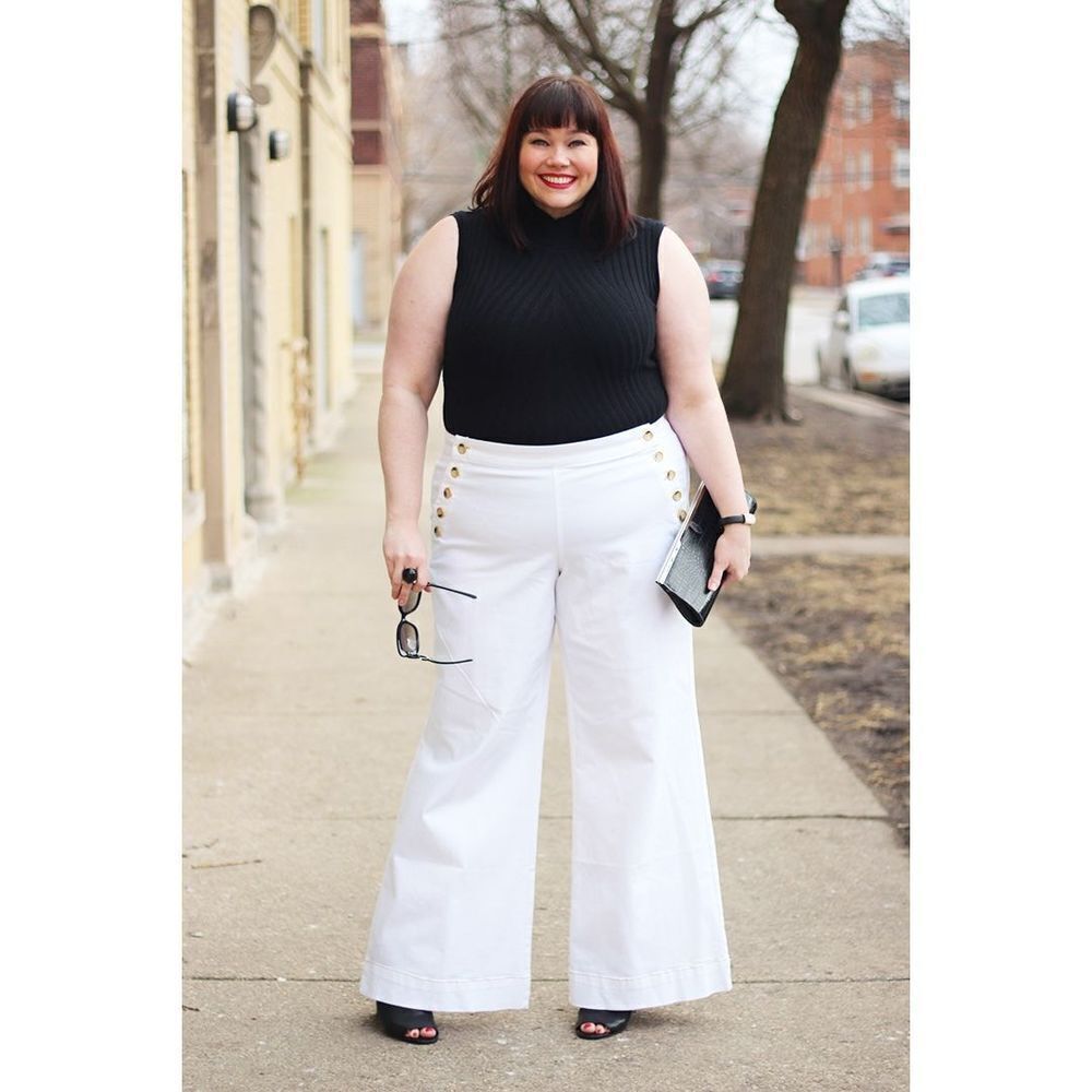 Lane Bryant Flare Sailor Cotton Twill Stretch Pants‎ White 28